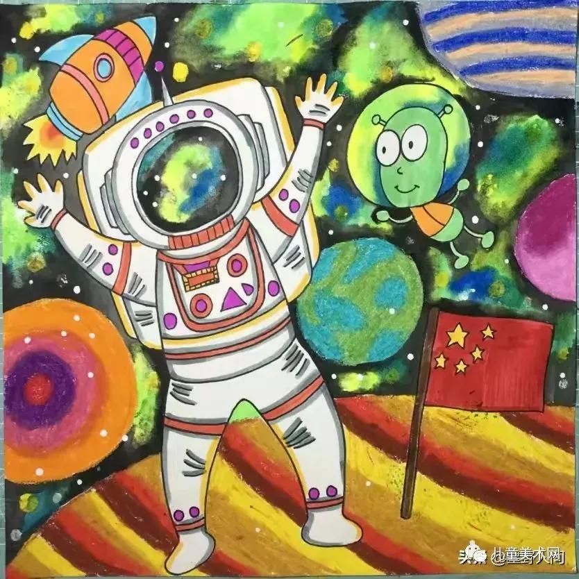致敬员，太空宇航员儿童插画绘画参考素材，记得收藏哦
