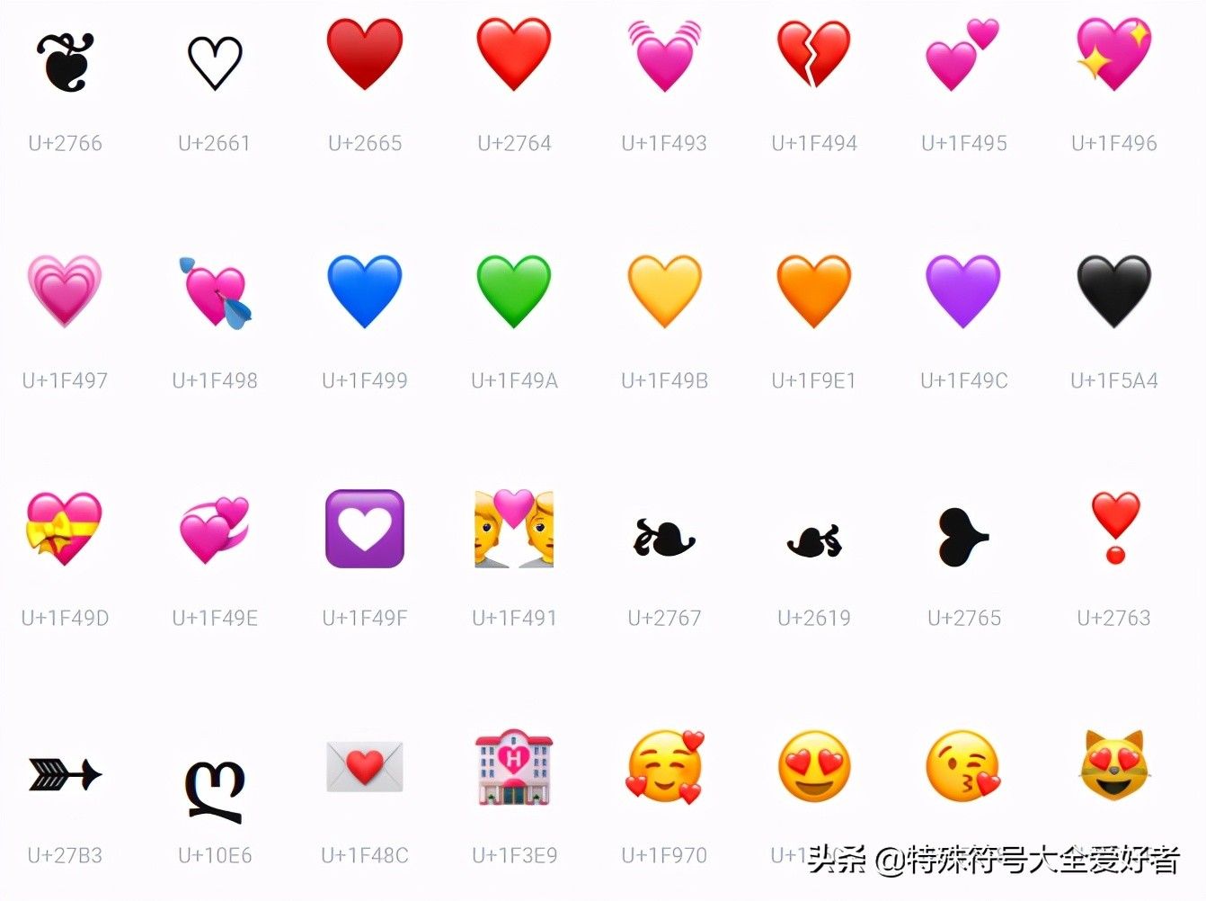 爱心符号大全带颜色可复制(心形图案特殊符号大全)