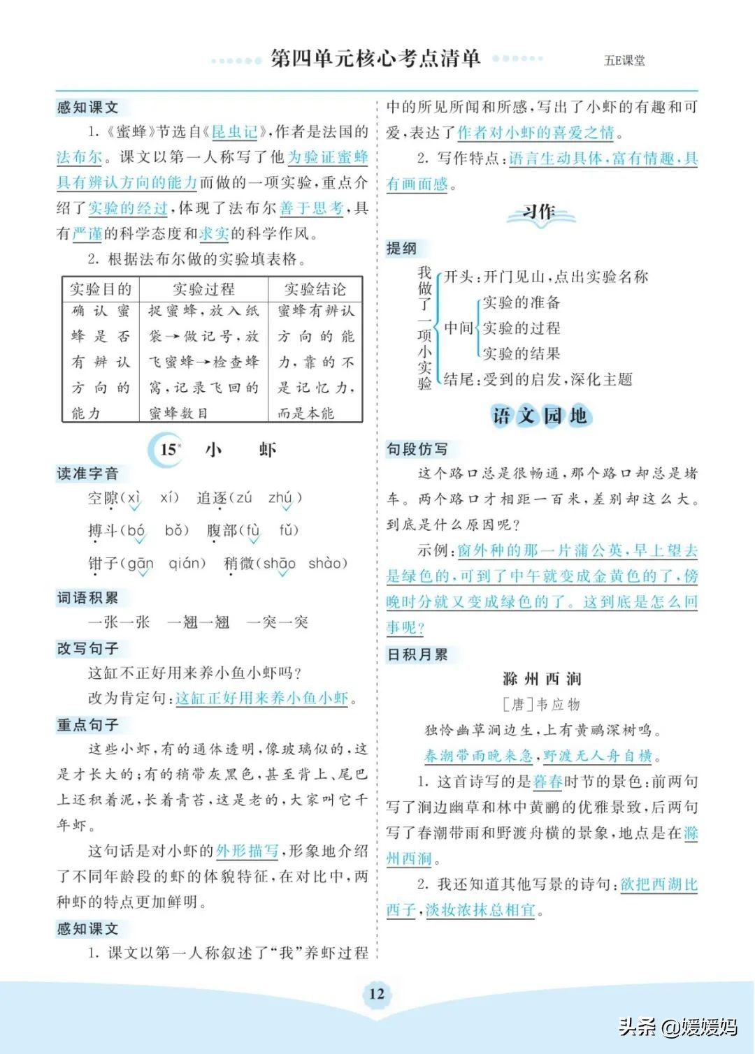 部编版语文三年级下册第四单元知识梳理及考点清单