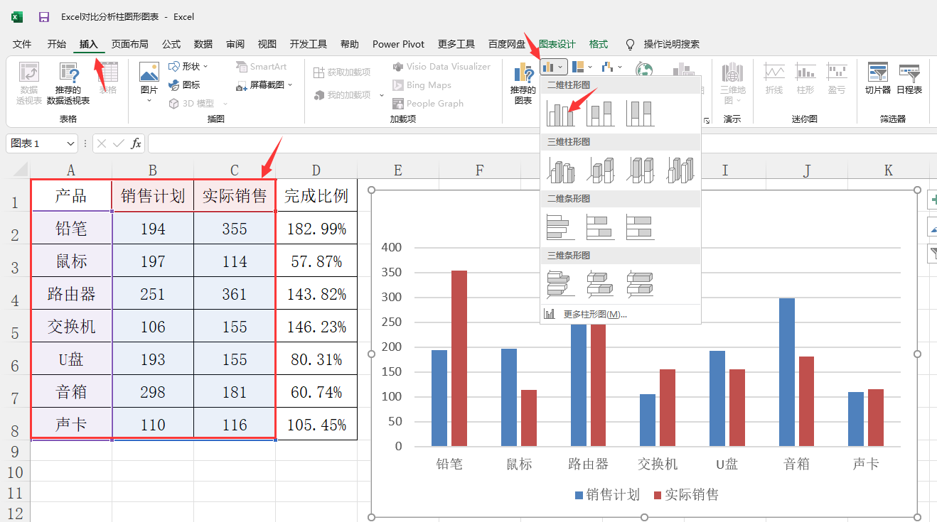 Excel自动对比分析柱形图，高清图形图表，数理分析一步到位