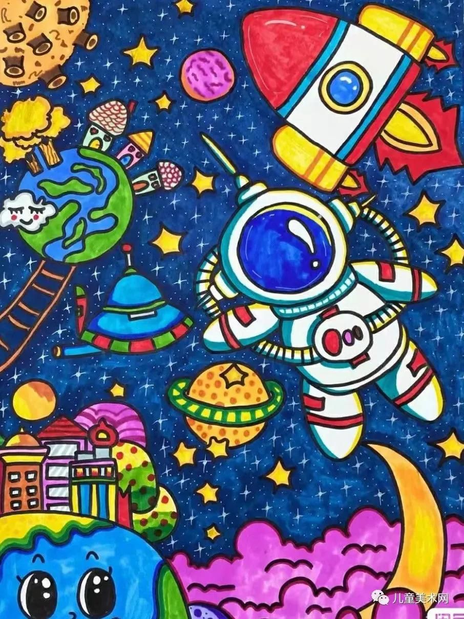 致敬员，太空宇航员儿童插画绘画参考素材，记得收藏哦