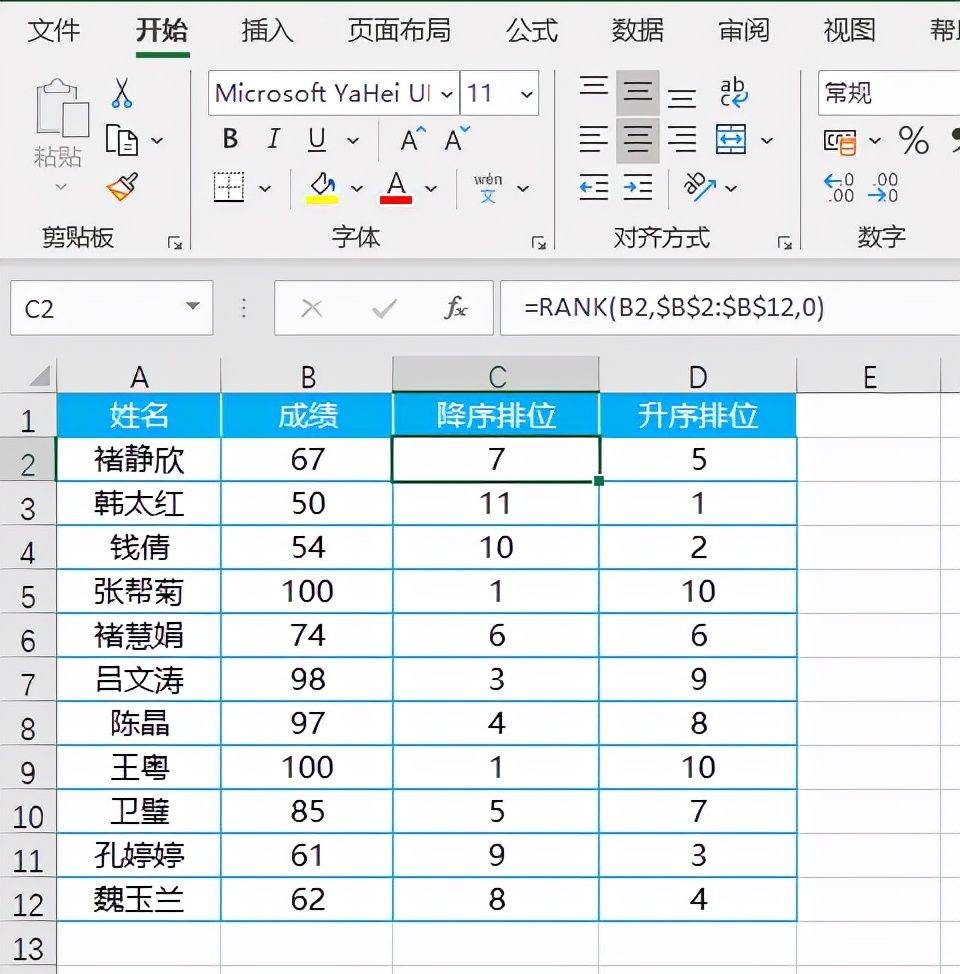 rank函数怎么用排名升序(Excel排位函数RANK的使用方法)