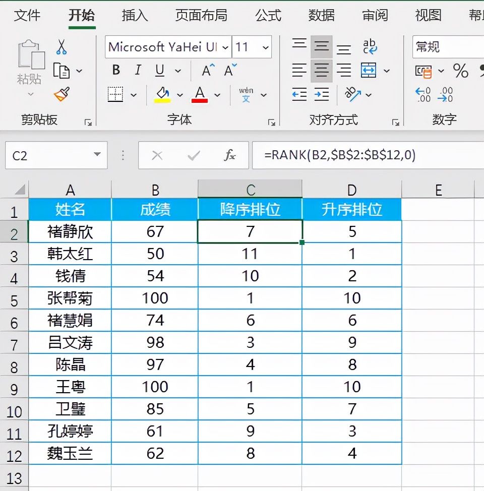 rank函数怎么用排名升序（Excel排位函数RANK的使用方法）