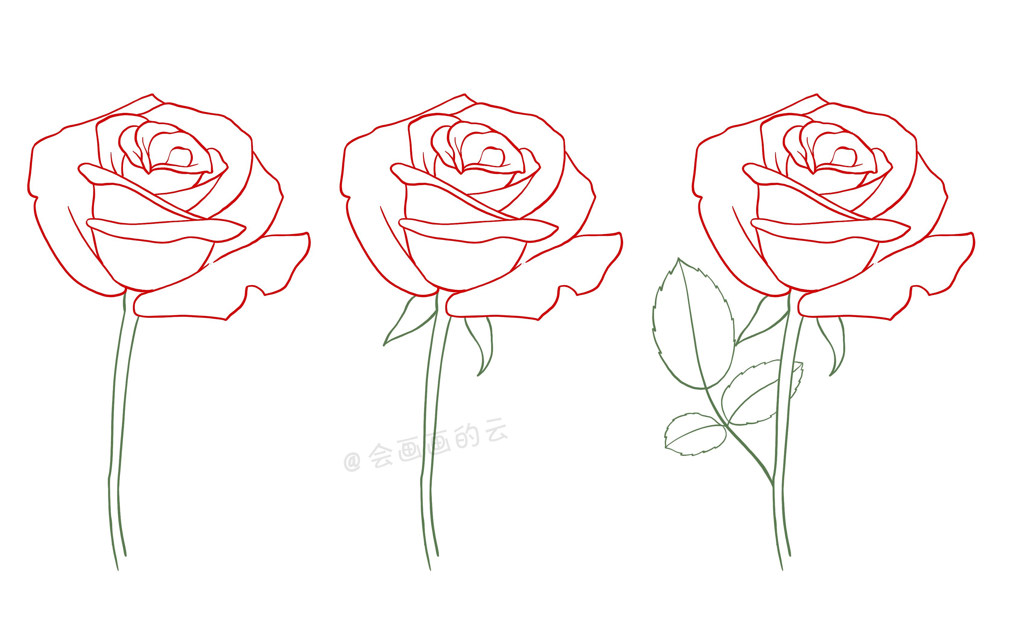 教你如何用简笔画的方式画2朵玫瑰花，你学会了吗？