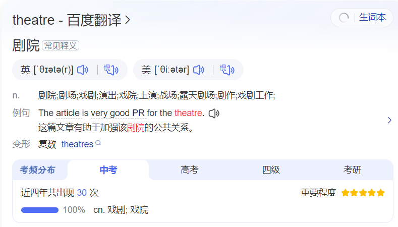 theatre怎么读什么意思(英语单词在线中文翻译和来源)