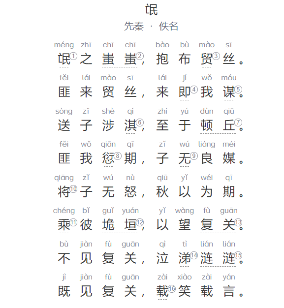 高中语文氓原文翻译及注释(古诗氓全文拼音及赏析)