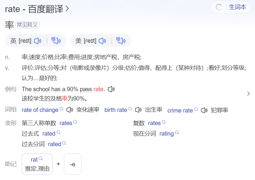 rate怎么读什么意思(英语单词在线中文翻译和来源)