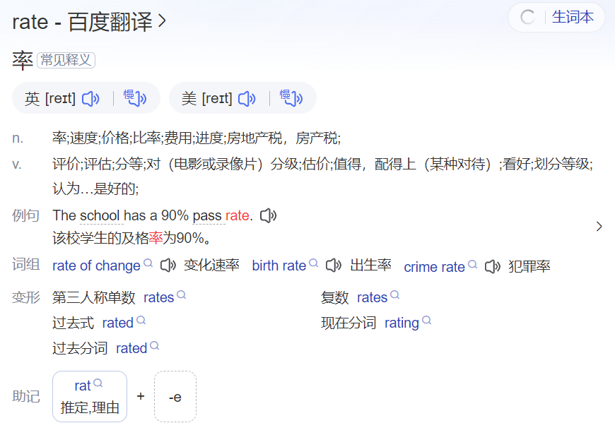 rate怎么读什么意思（英语单词在线中文翻译和来源）