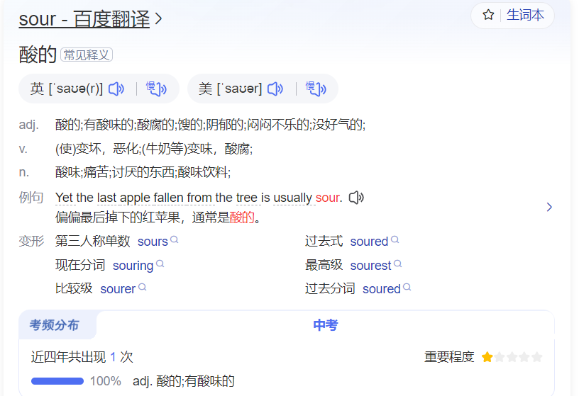sour怎么读什么意思(英语单词在线中文翻译和来源)