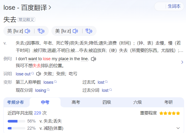 lose怎么读什么意思（英语单词在线中文翻译和来源）