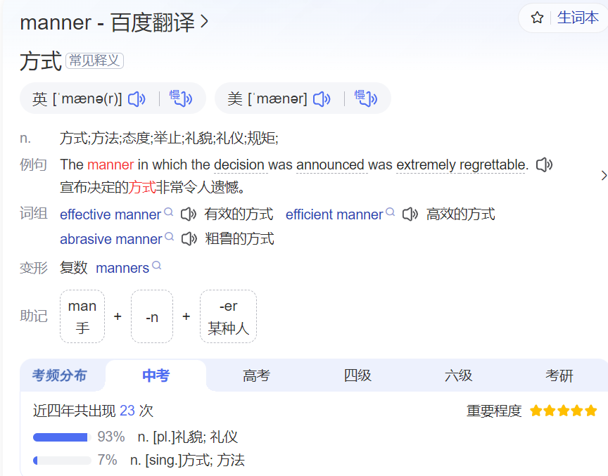 manner怎么读什么意思(英语单词在线中文翻译和来源)